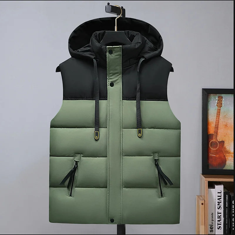Plus Size Cotton Padded Vest for Men Warm Autumn Winter Sleeveless Jackets Hat Detachable 6XL Fashion Loose Coat Men Clothing