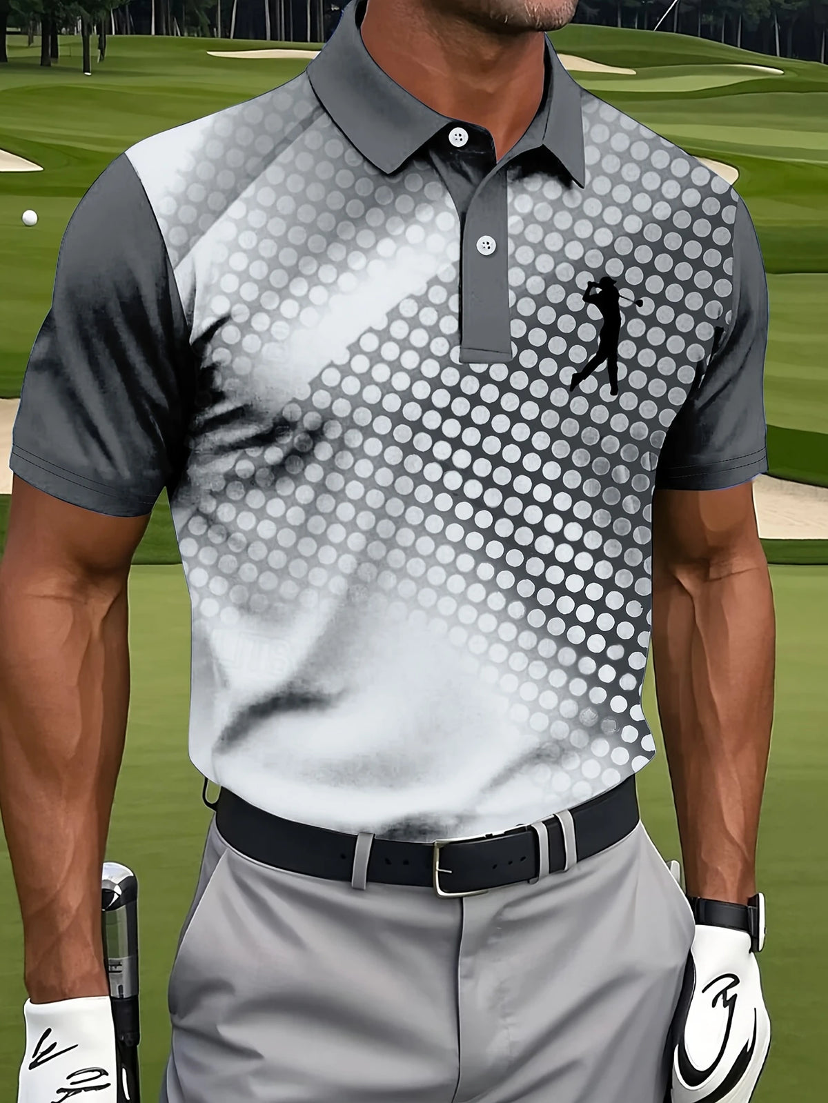New Men'S Golf Polo Shirt Featuring a Stylish Blue And White Gradient Pattern, Perfect for Outdoor Activities