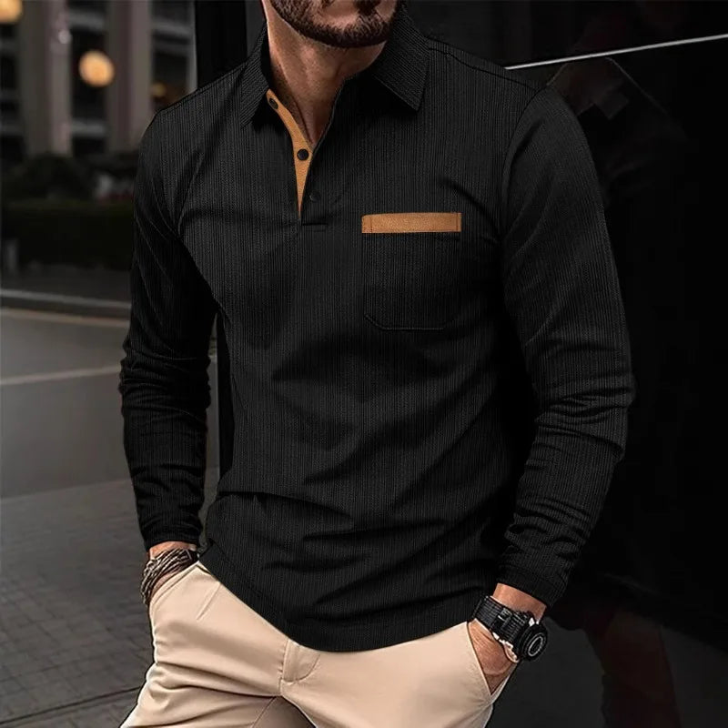 Men's Polo Shirt Long-sleeved Lapel Business Casual Breathable Moisture-absorbing Gentleman