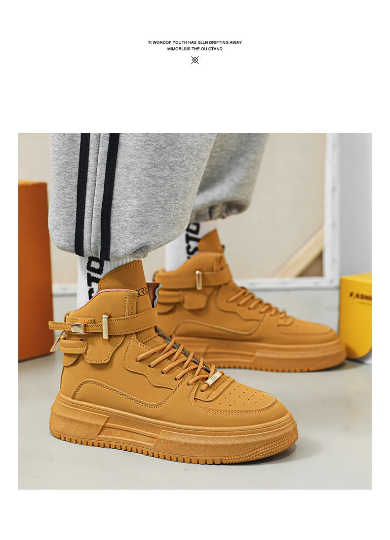 Men's High-top Sneakers Are Fashionable and Versatile.Thick-soled Casual Shoes Are Light, Trendy and Comfortable. White Sneakers