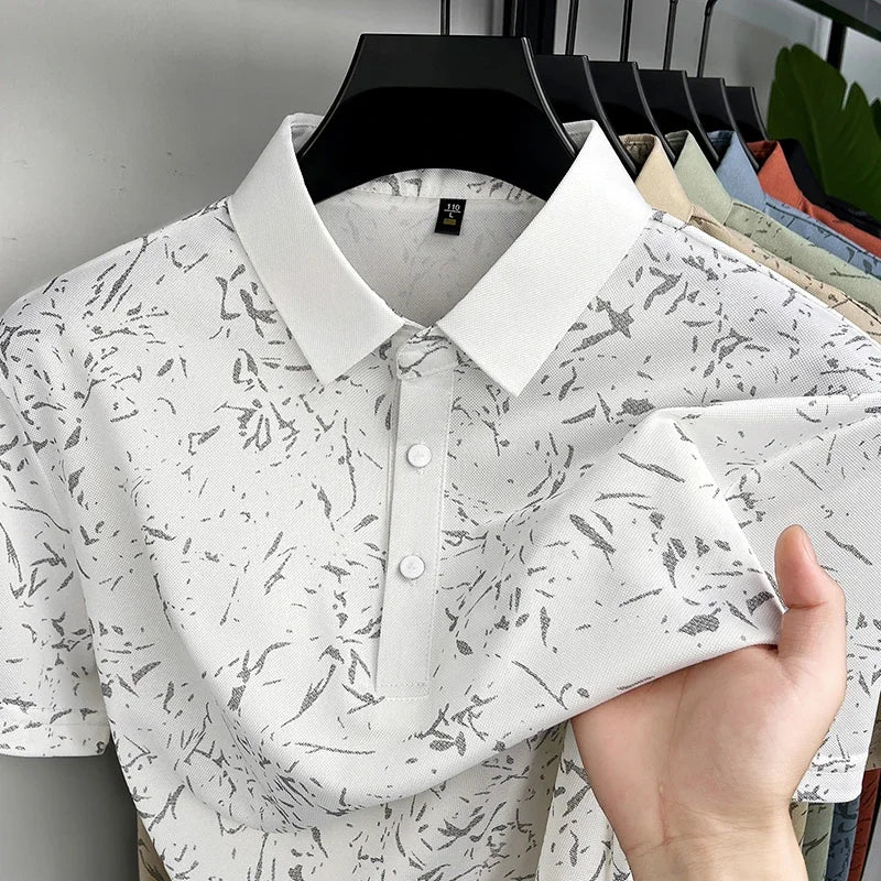 Mens Abstract Print Polo Shirts Short Sleeve Casual Business Golf Shirt Breathable Quick Dry Lightweight Summer Tops for Men