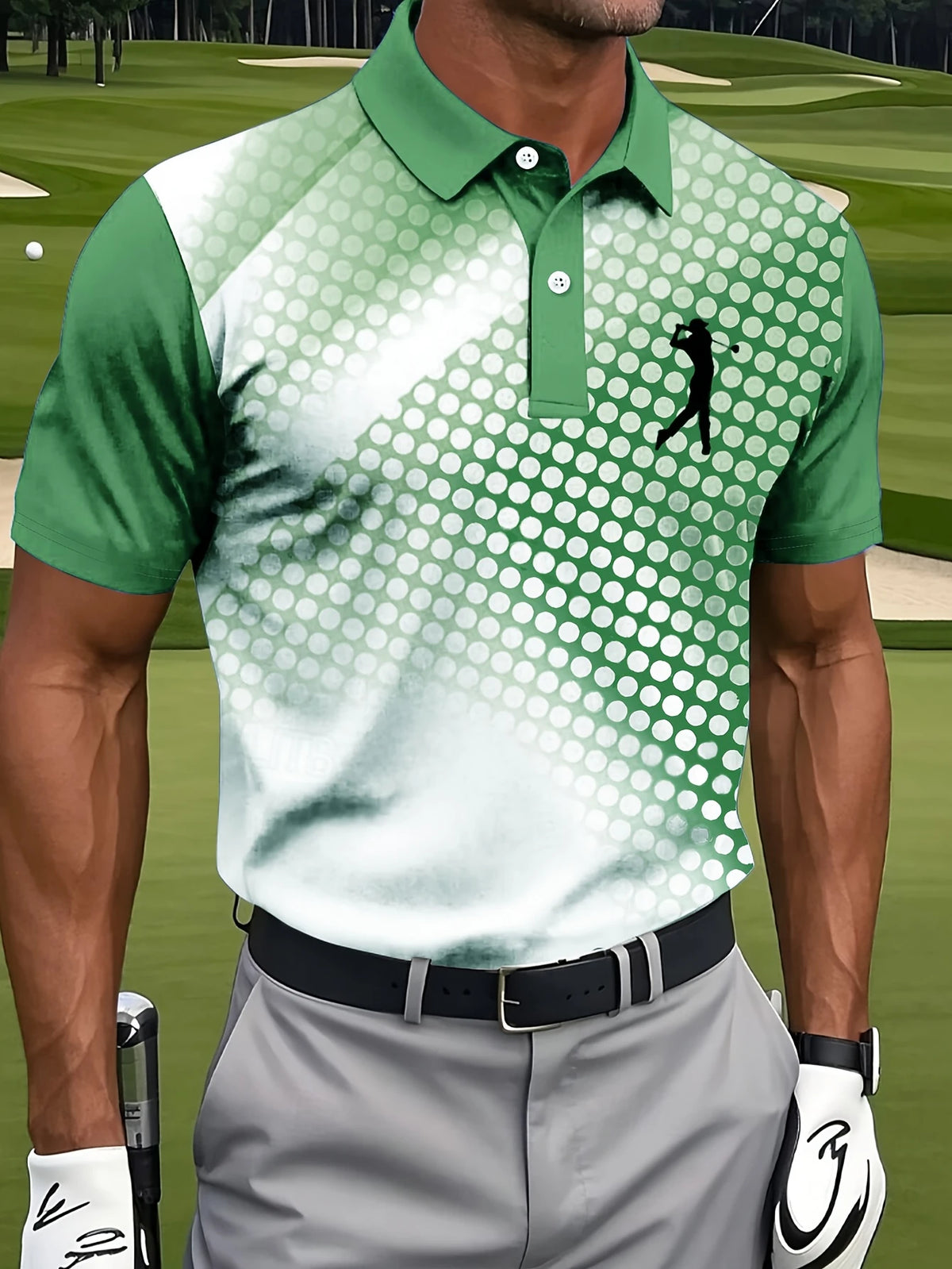 New Men'S Golf Polo Shirt Featuring a Stylish Blue And White Gradient Pattern, Perfect for Outdoor Activities