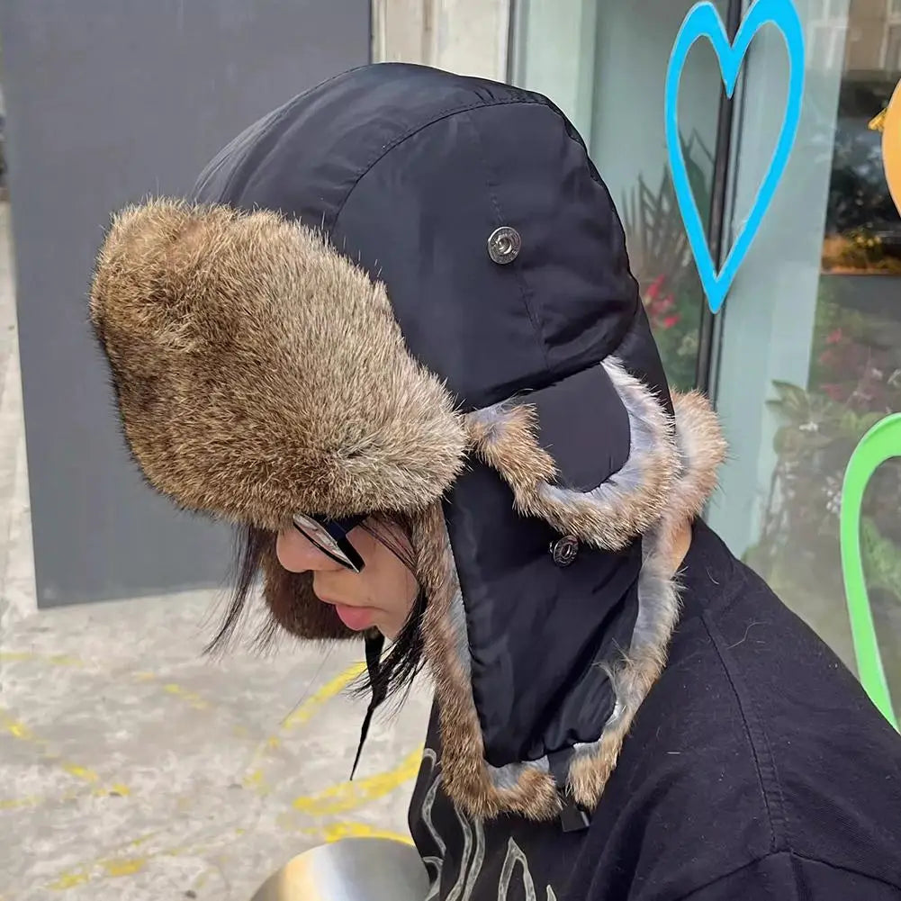 Men Women Trapper Hats Russian Ushanka Warm Winter Fur Earflap Hat Outdoor Sports Skiing Hunting Fishing Plush Cap