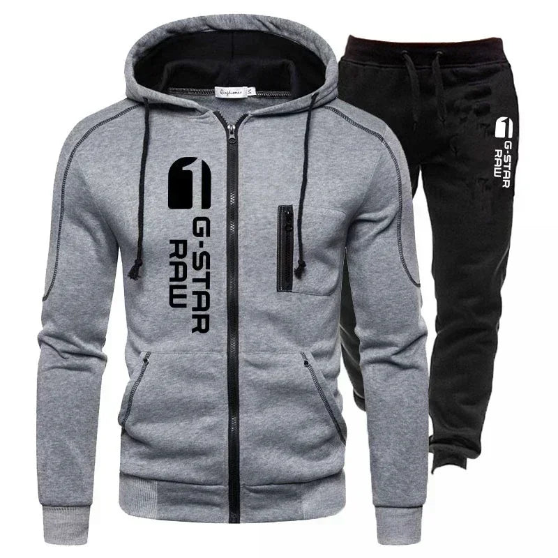 Autumn and Winter 2025 New Men's zippered jacket sportswear set, outdoor jogging men's casual sweatshirt + Pants 2-piece set