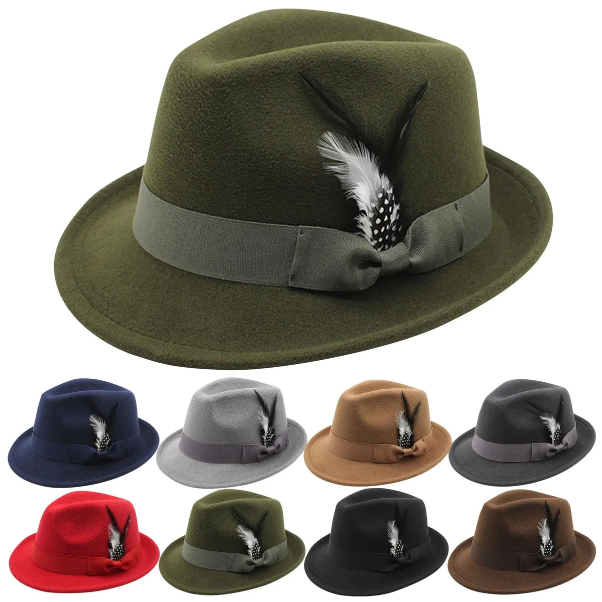 Men Top Hat Winter Autumn Elegant Feather Felts Hat Men Adjustable Jazz Soft Woolen Hat Holiday Party Carnival Dirndl Cap