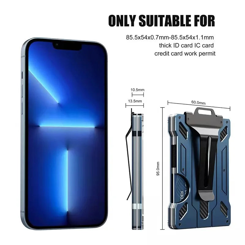 Minimalist Wallet for Men- Slim Aluminum Metal Money Clip Wallet with Clear ID Card Holder, Carbon Fiber Wallet, RFID Blocking