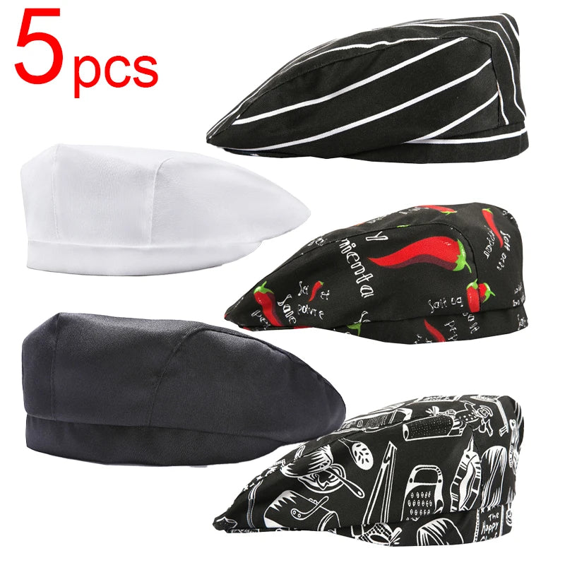 Catering Cook Hat 5/2/1pcs Chef Kitchen Work Cap for Food Service Hotel Restaurant Canteen Baking Household Cooking Chef's Beret