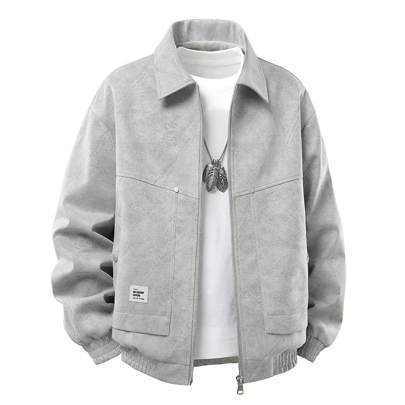 Plus Size 9XL Men Suede Jacket Zipper Oversize Coat Male Motorcycle Big Large 8XL Grey Loose Trend Korean Casual Fashion
