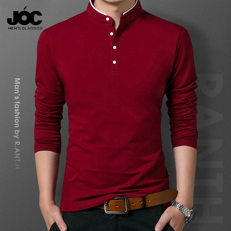 Men's Business Casual Polo Long Sleeve T-shirt Summer Comfortable and Breathable Solid Top