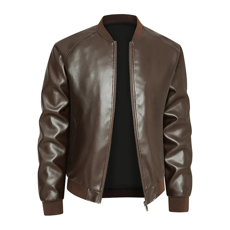 Spring And Autumn Locomotive Leather Jacket Men's Jacket Young Men's Stand-up Collar Casual Handsome Leather Jacket Men