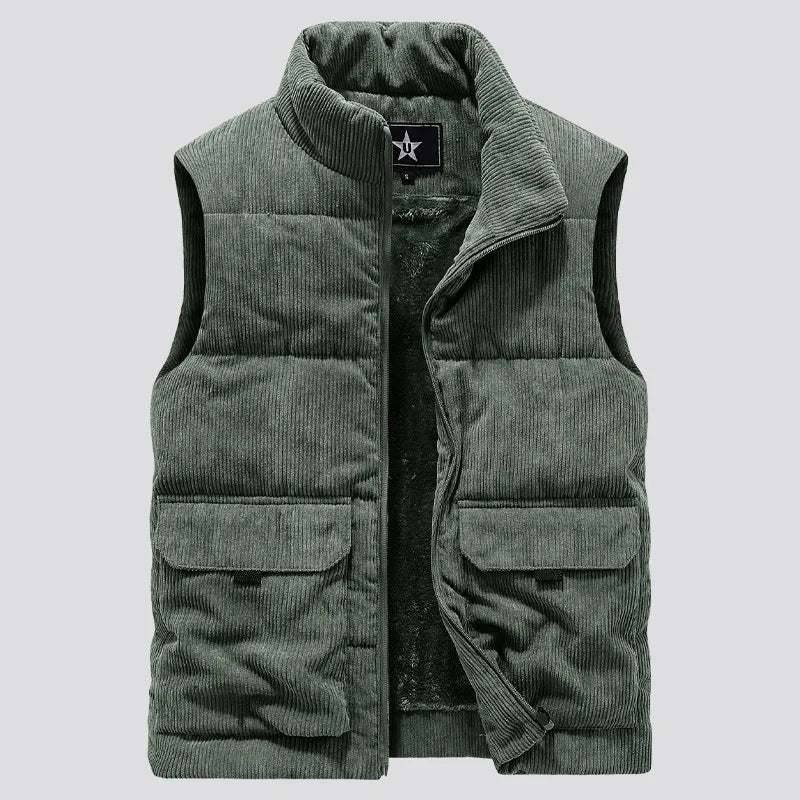 6XL Men's Corduroy Vest Zip Up Fleece Lined Sleeveless Jacket Male Thick Autumn Warm Winter Casual Outside Work Brown Waistcoat