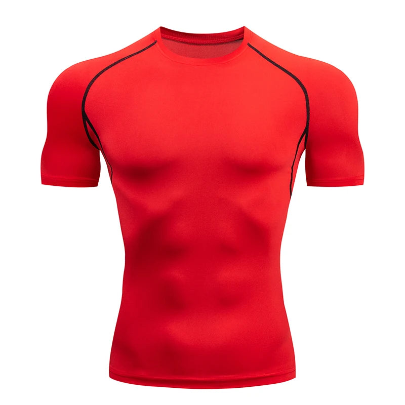 Men Gym Sport T-shirt Compression Elastic Quick Dry Tight Sweat-Wicking Breathable Jogging Running Fitness Athletic Workout Tee