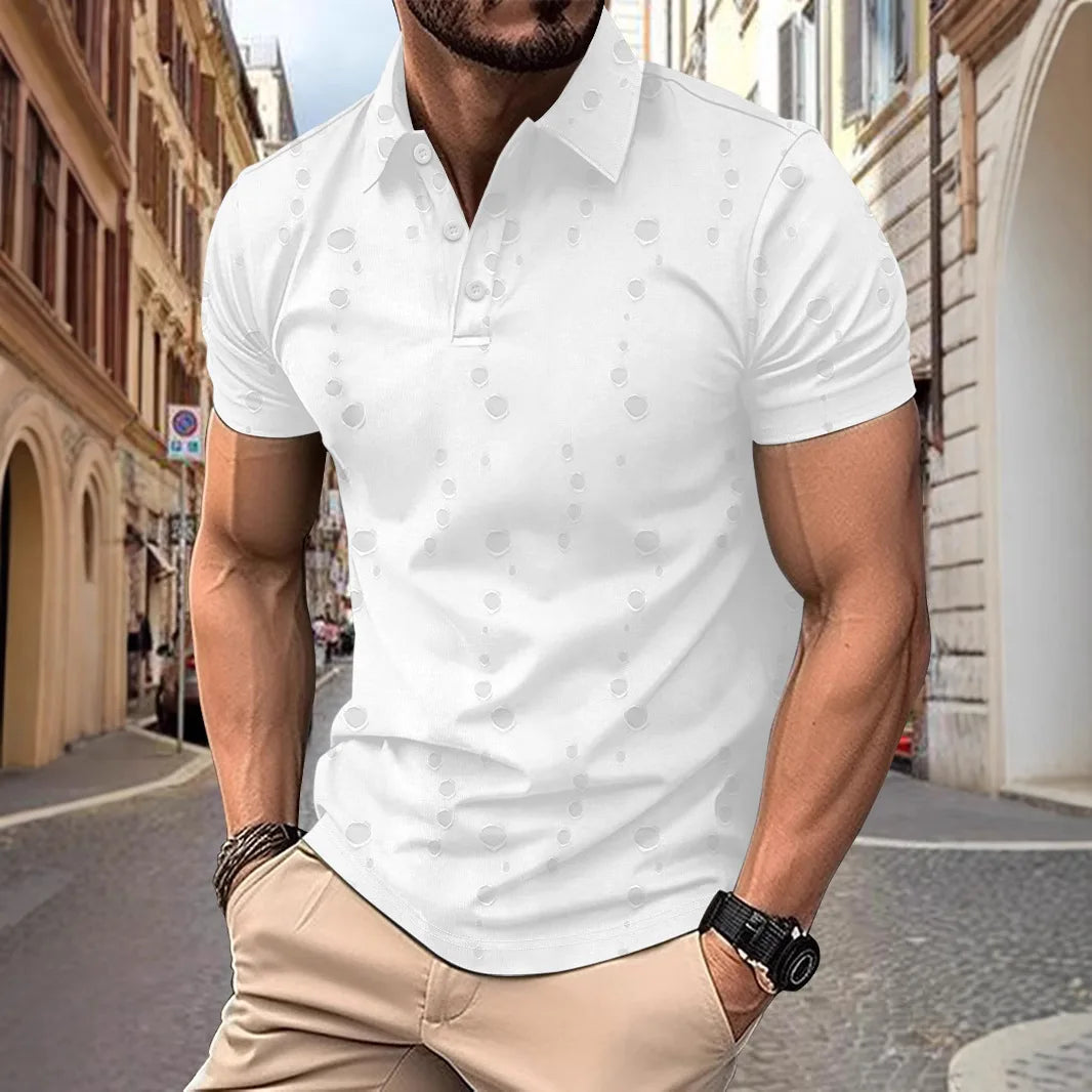 New Summer Men's Hole Polo Shirts Fashion Streetwear Short SLeeve Casual Polos Men Turn Down Collar Pullover Sports Tees Tops