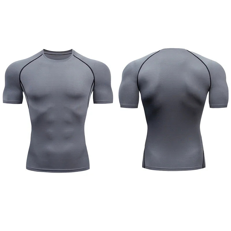 Men Gym Sport T-shirt Compression Elastic Quick Dry Tight Sweat-Wicking Breathable Jogging Running Fitness Athletic Workout Tee