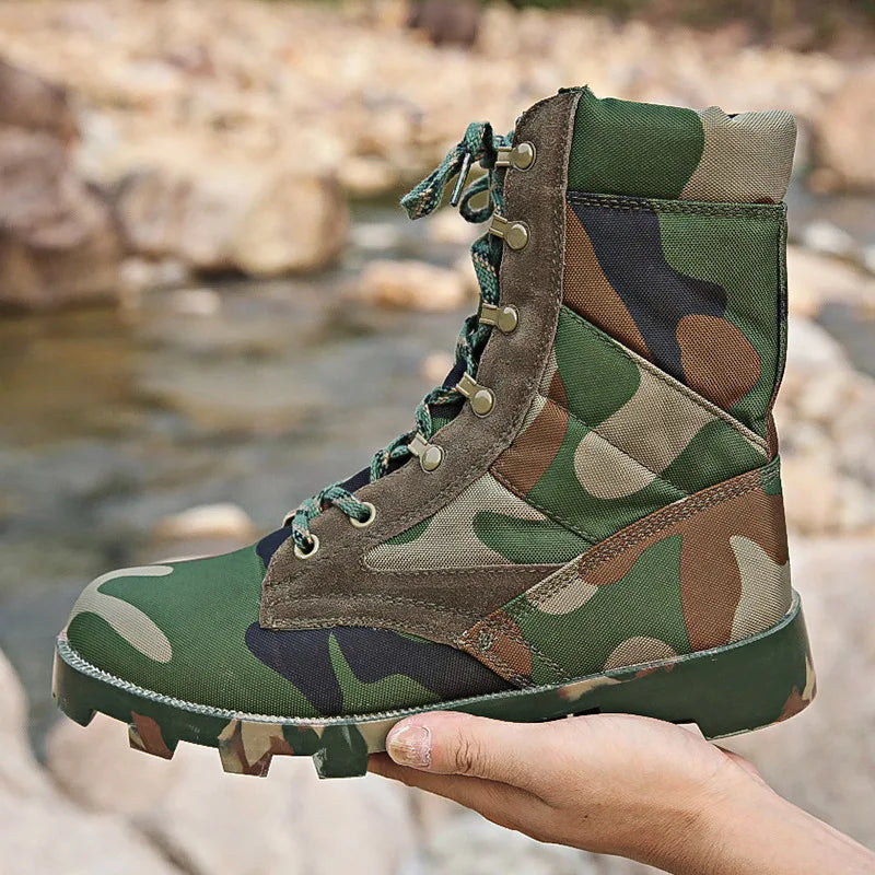 Men Military Army Boots  autumn Lace Up Waterproof Outdoor Shoes Breathable Canvas Camouflage Tactical Combat Desert Ankle Boots