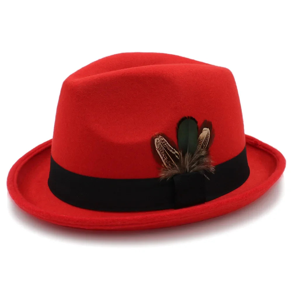 Men Wool Fedora Hats for Dad Dad Roll Up Brim Feather Decorative Church Hat Male Jazz Cap Panama Hat