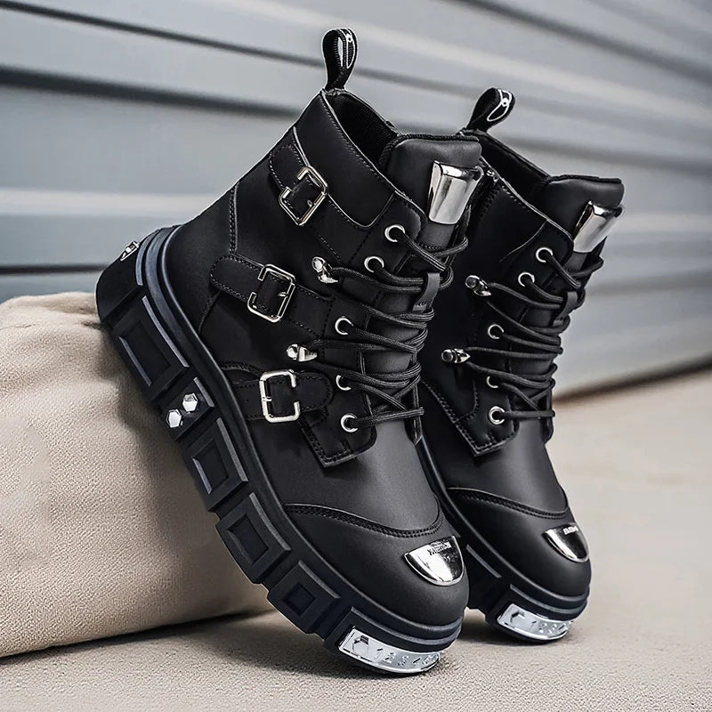 Fashionable Men's High-Top Boots with Comfortable Fabric Lining, Thick and Durable Soles, All-Weather Grip, Suitable for Outdoor Activities, Hiking, Mountaineering, and Camping