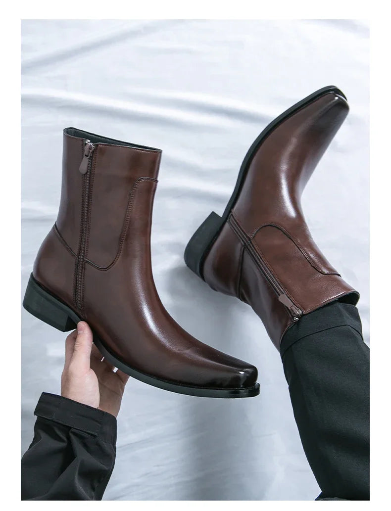 Men Boots Business Chelsea Boots Black Brown Side Zippers Men Casual Comfortable Fashionable Knight Shoes Zapatos Para Hombre