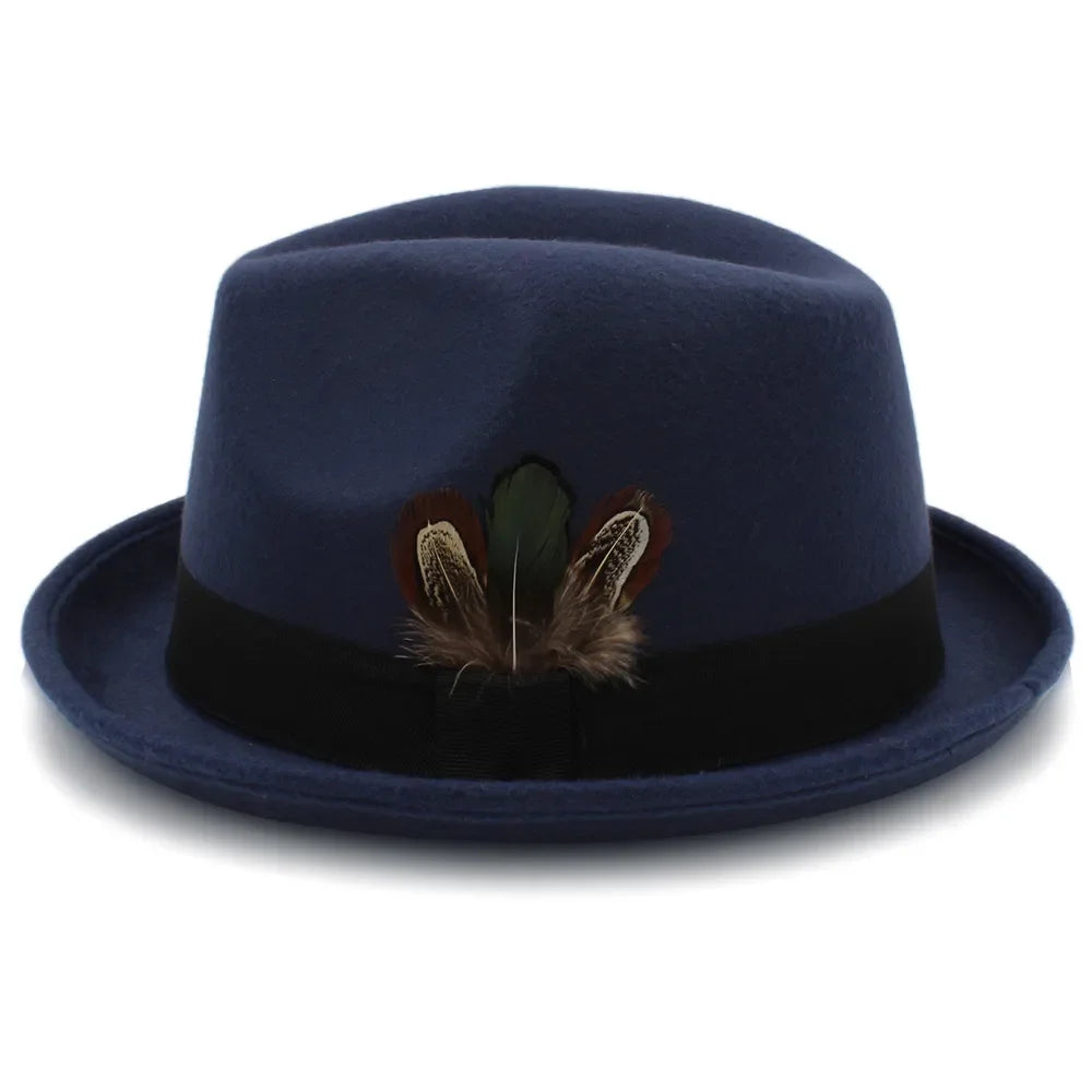 Men Wool Fedora Hats for Dad Dad Roll Up Brim Feather Decorative Church Hat Male Jazz Cap Panama Hat