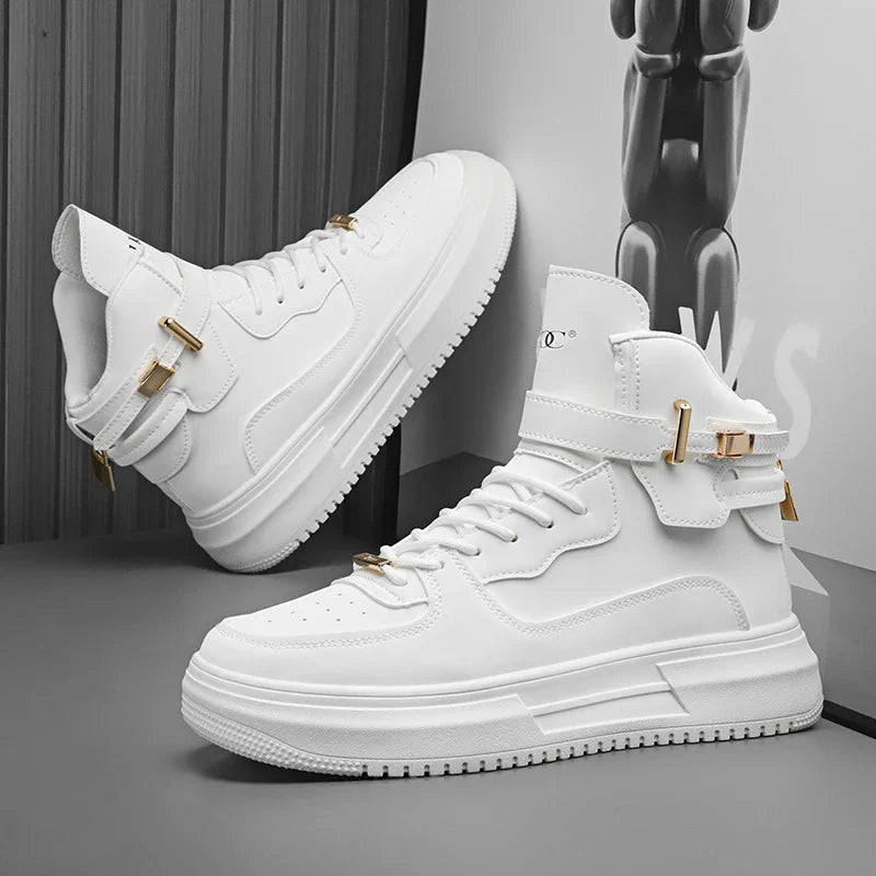 Men's High-top Sneakers Are Fashionable and Versatile.Thick-soled Casual Shoes Are Light, Trendy and Comfortable. White Sneakers