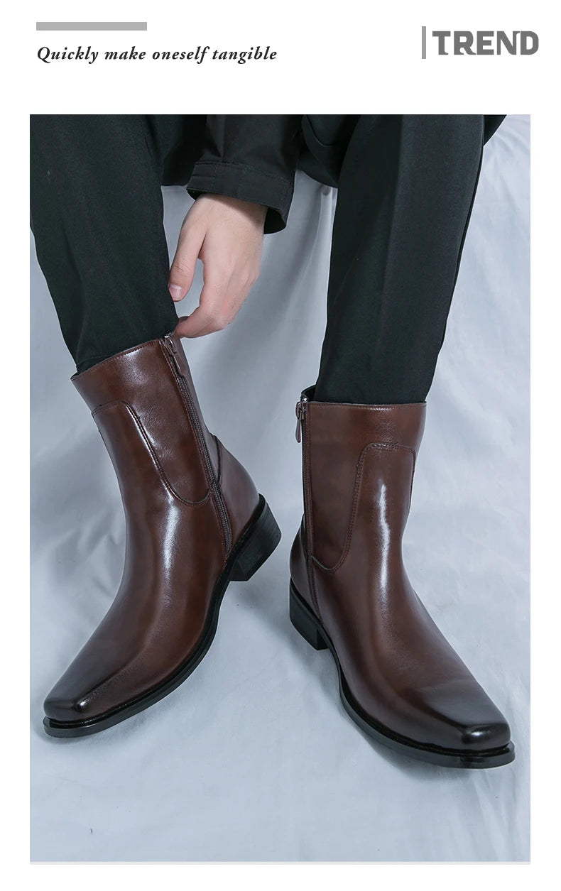 Men Boots Business Chelsea Boots Black Brown Side Zippers Men Casual Comfortable Fashionable Knight Shoes Zapatos Para Hombre
