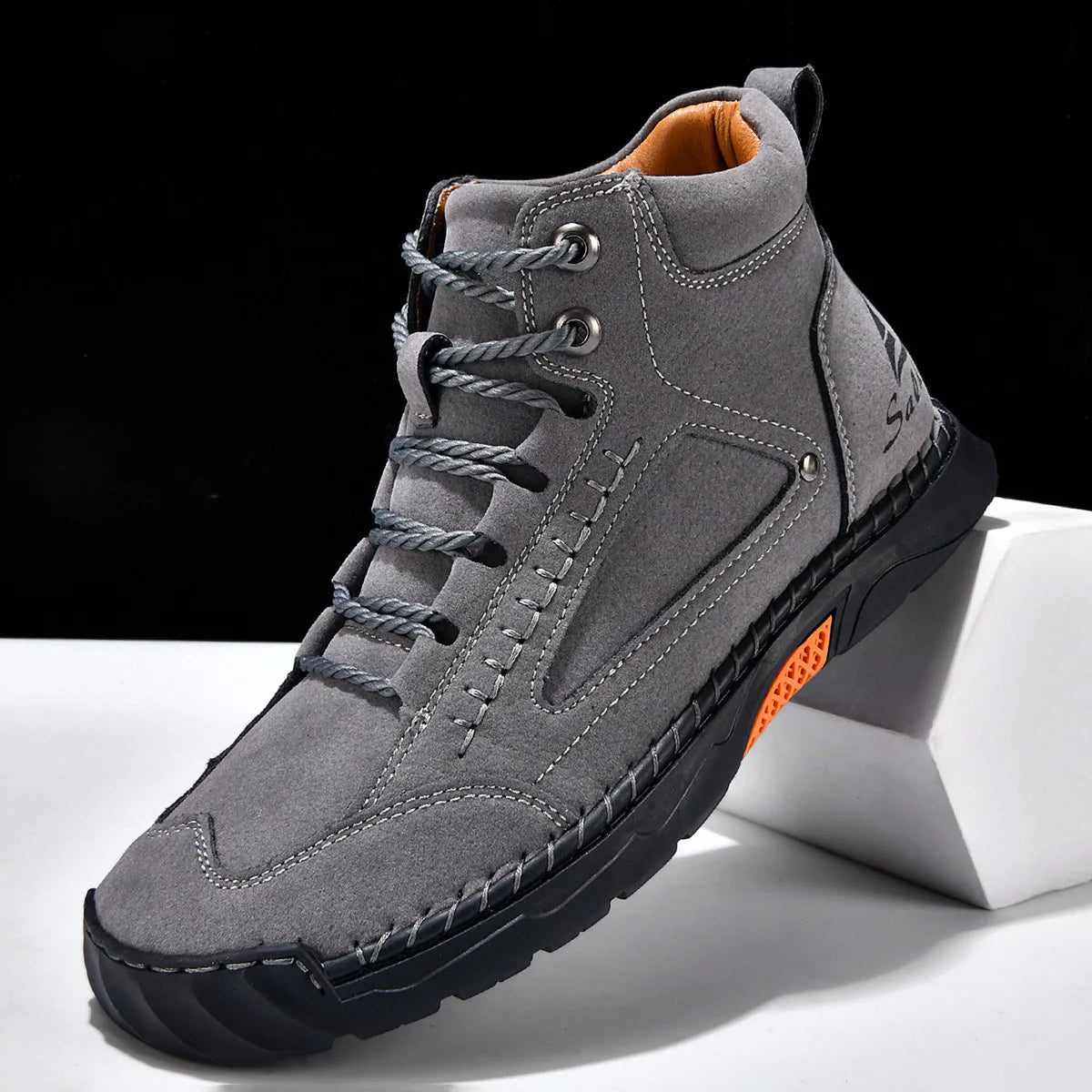 Men's Leather Ankle Boots Outdoor Casual Boots Vintage Soft Sneakers Flat Lace-up Boots Handmade Large Size Mens Shoes Botines