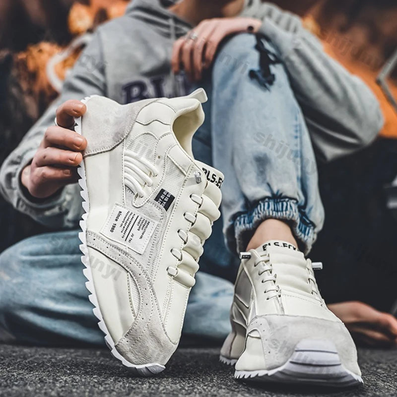 Men White Sneakers 2026 Spring Autumn Breathable Non Slip Running Shoes Lightweight Comfortable Fashion Cross Tied Casual Shoes