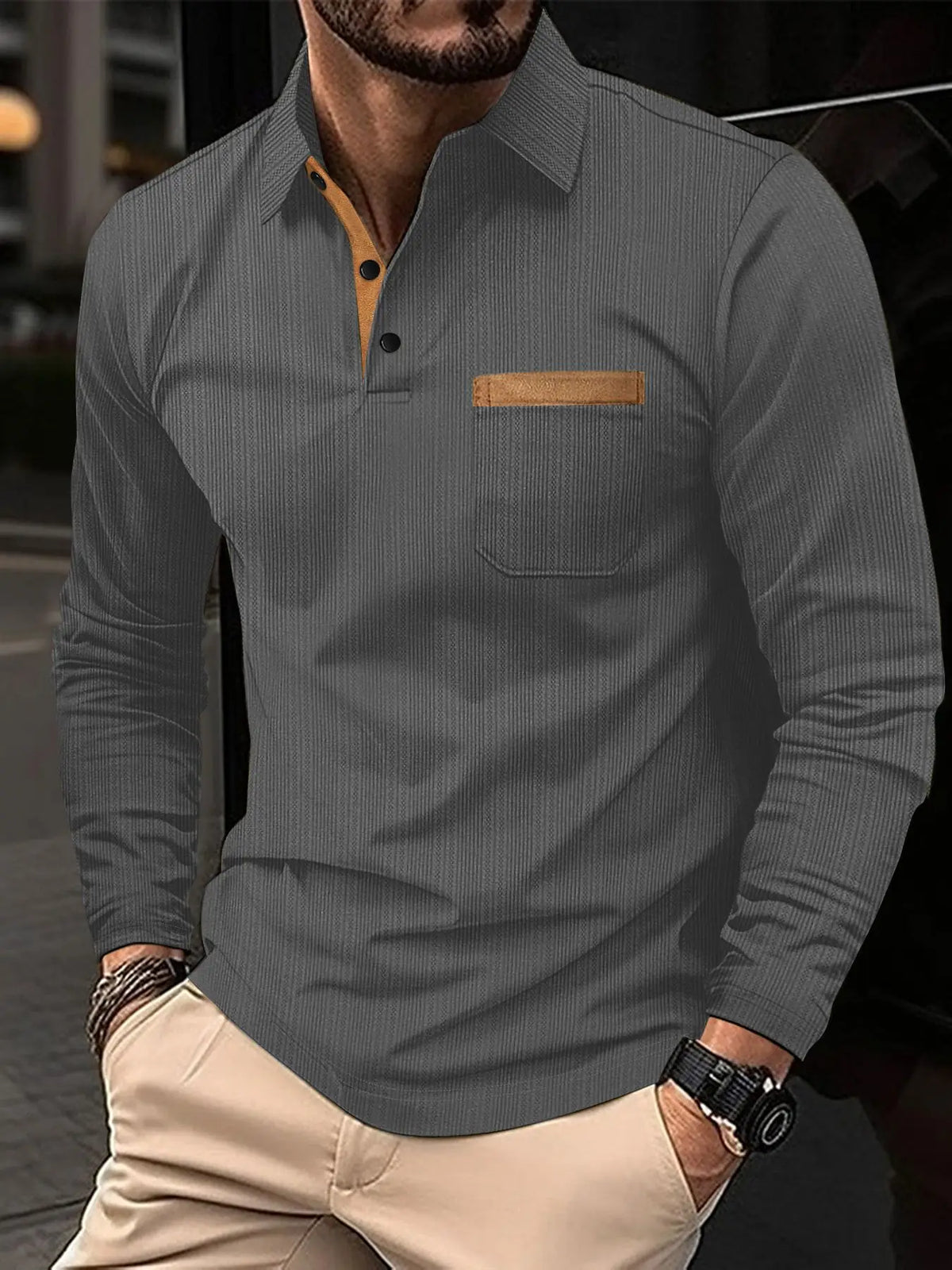 Men's Polo Shirt Long-sleeved Lapel Business Casual Breathable Moisture-absorbing Gentleman