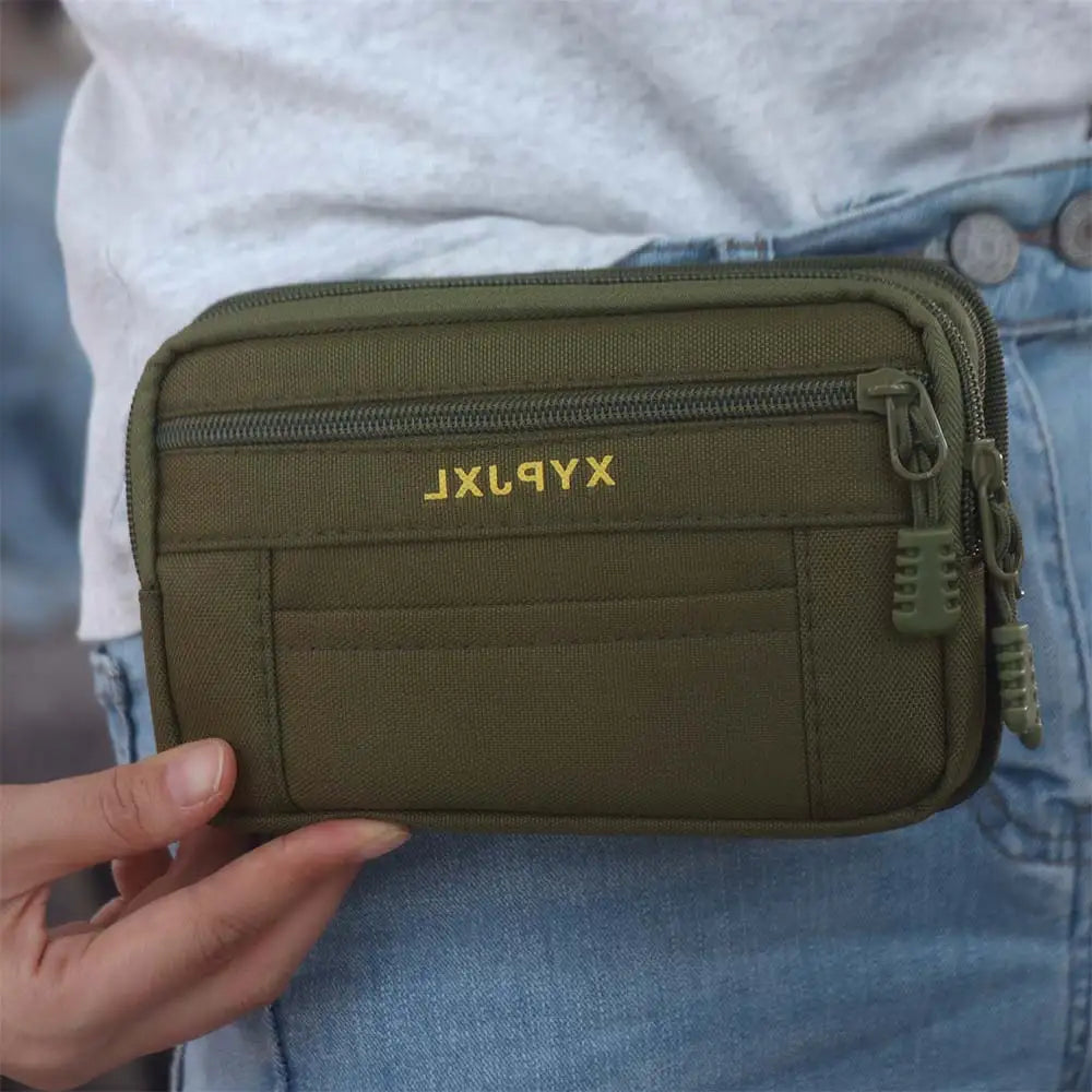 Bum Bag Men Waist Pack Phone Holder Multi-Compartment Mobile Phone Bags Canvas Zipper Close Men Wallet Pouch Hiking Cycling