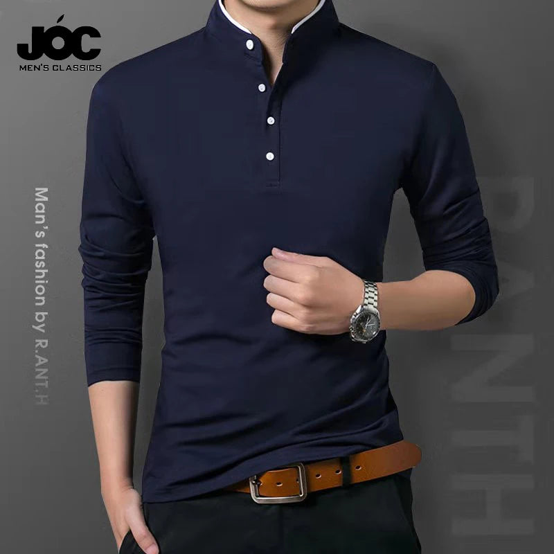 Men's Business Casual Polo Long Sleeve T-shirt Summer Comfortable and Breathable Solid Top