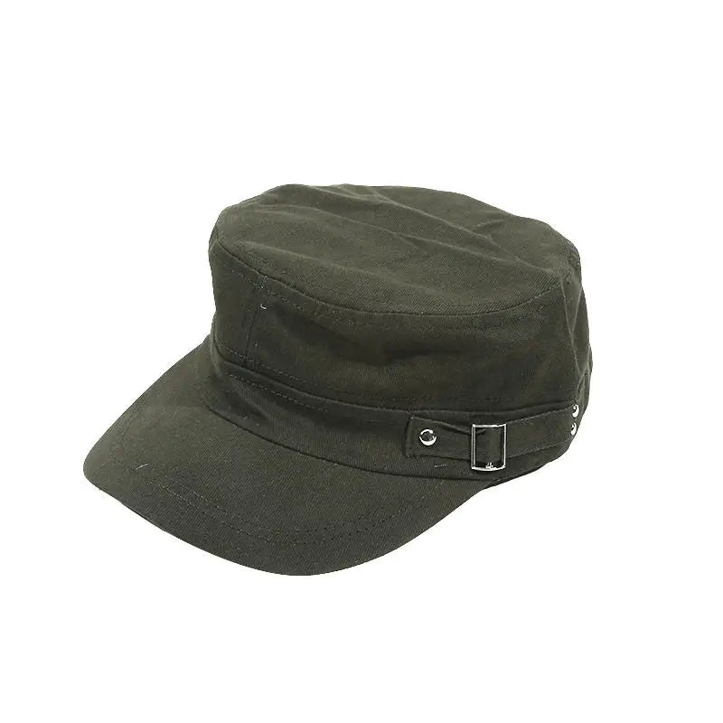 Men's Military Hat Spring/Summer Solid Color Cotton Flat Top Baseball Cap Side Button Duck Tongue Hat Sunscreen Sports Hat