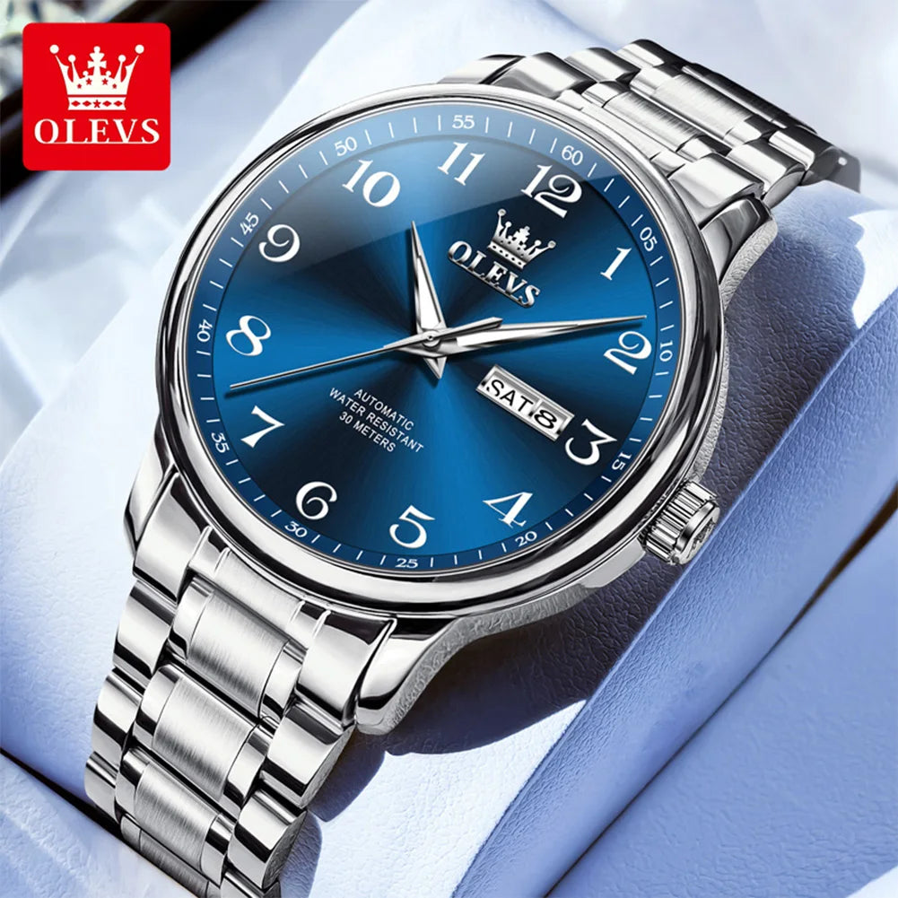 OLEVS 7072 Men Watches Original Business Automatic Mechanical Watches For Man Stainless Steel Waterproof Luminous Day Date Wrist