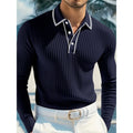 New Men's Long Sleeve Knitted Polo Shirt Classic Cotton Knit with Button Placket Business Casual & Golf Top Spring Autumn Shirts