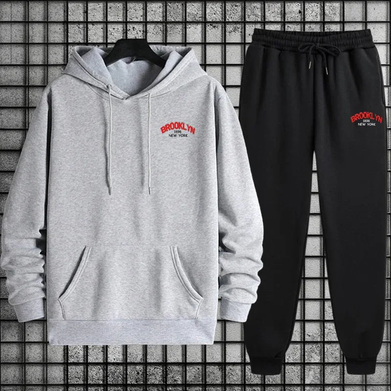 Mens Tracksuit Casual Print Sweatshirt Sportswear Outdoors Sports Jogging Mens Clothing Single Piece Hoodies Pants Autumn Winter