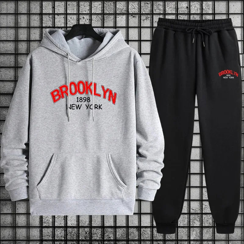 Mens Tracksuit Casual Print Sweatshirt Sportswear Outdoors Sports Jogging Mens Clothing Single Piece Hoodies Pants Autumn Winter