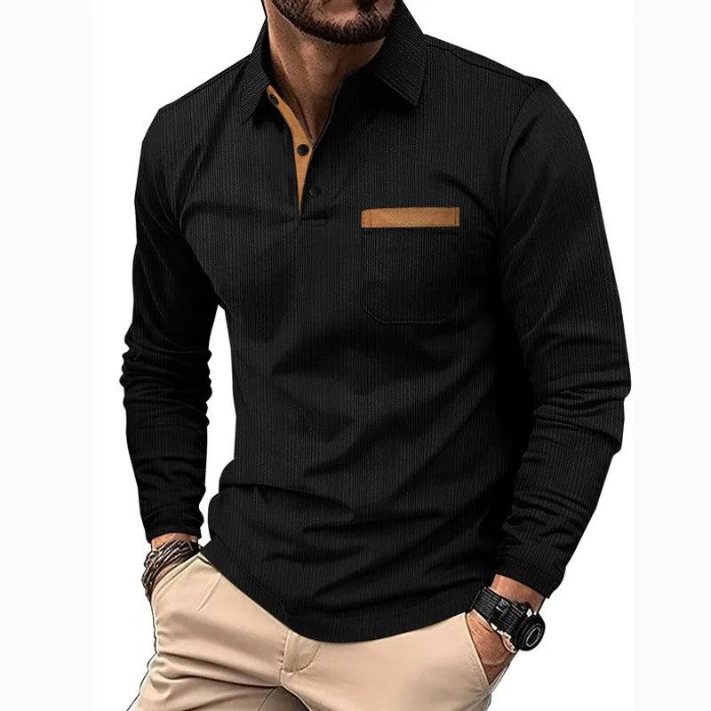 Men's Polo Shirt Long-sleeved Lapel Business Casual Breathable Moisture-absorbing Gentleman