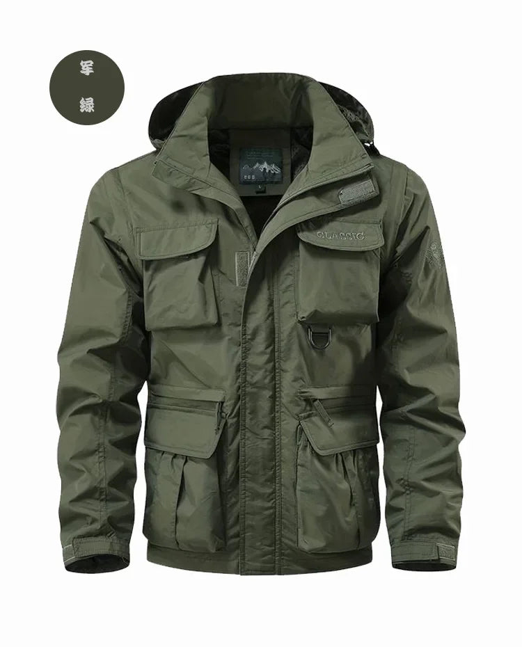 Men Outdoors Hooded Multiple Pockets Hiking Jackets New Spring Autumn Male Traveling Windproof Waterproof Jackets Quality Coats