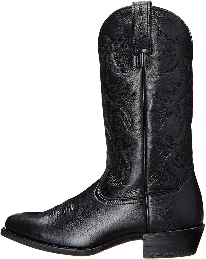 Men Boot 2025 Mid Calf Western Cowboy Motorcycle Boots Male Autumn Outdoor PU Leather Totem Med Heel Fashion Designed Men Boots