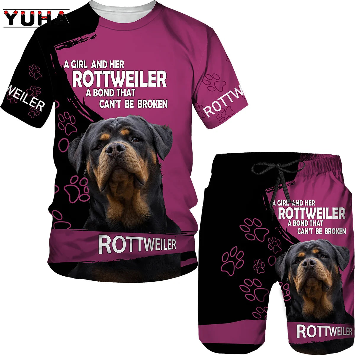 YUHA, Rottweiler Dog 3d Printed T Shirt/T-shirt Shorts Set Male Summer Sportwear Casual Men's Tracksuit Fashion Men's Clothing S