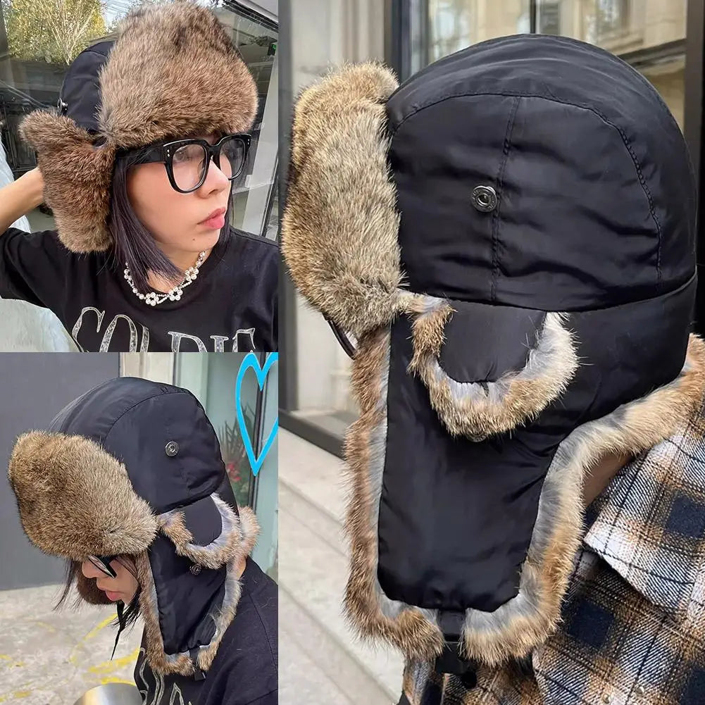 Men Women Trapper Hats Russian Ushanka Warm Winter Fur Earflap Hat Outdoor Sports Skiing Hunting Fishing Plush Cap