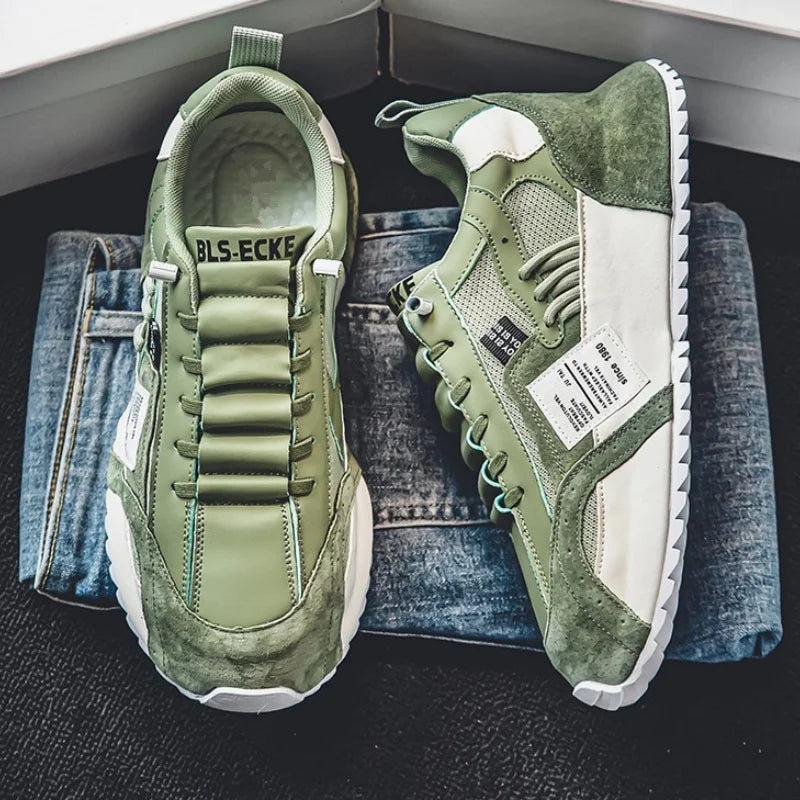 Men Sneakers Spring Summer Retro Casual Shoes Platform Chunky Patchwork Mesh Lace Up Walking Male Running Footwear