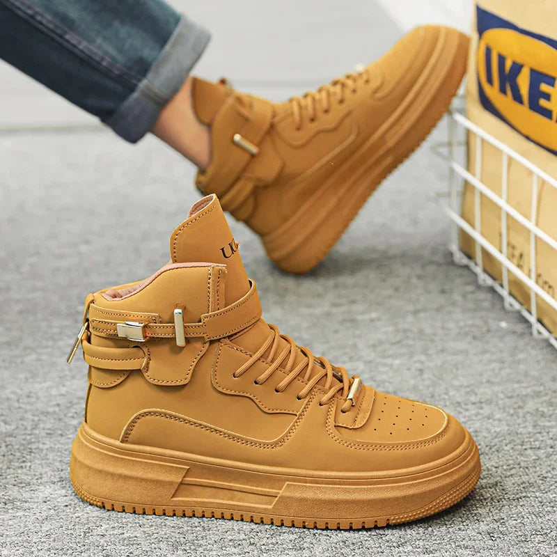 Men's High-top Sneakers Are Fashionable and Versatile.Thick-soled Casual Shoes Are Light, Trendy and Comfortable. White Sneakers