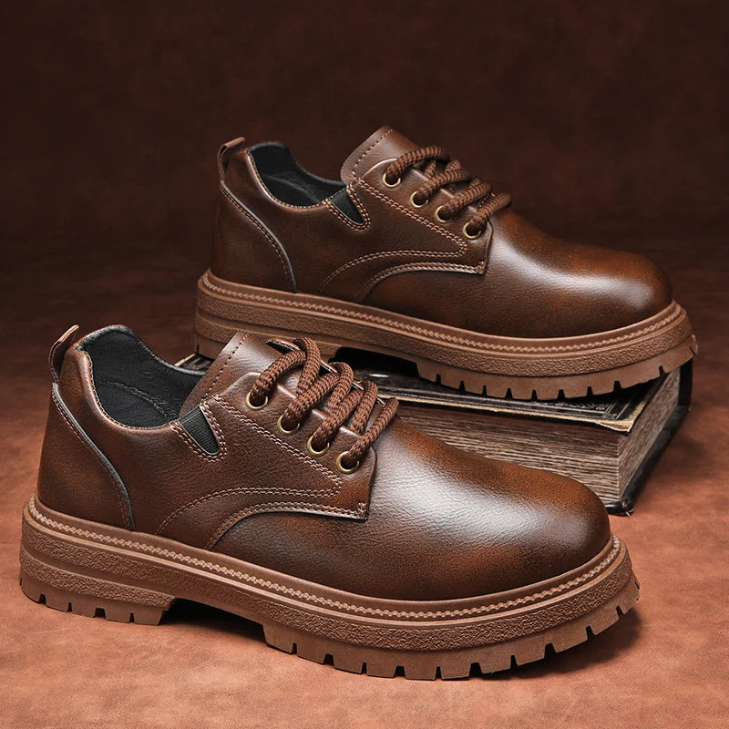Men Boots Autumn Leather Waterproof Mid-top Sports Shoes New Fashion Ankle Boots Casual Outdoor Hiking Boots Shoes Male Sneakers