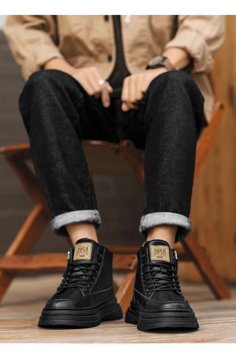 Men's high top boots new casual fashion comfort casual boots wear-resistant height increasing versatile high top workwear boots