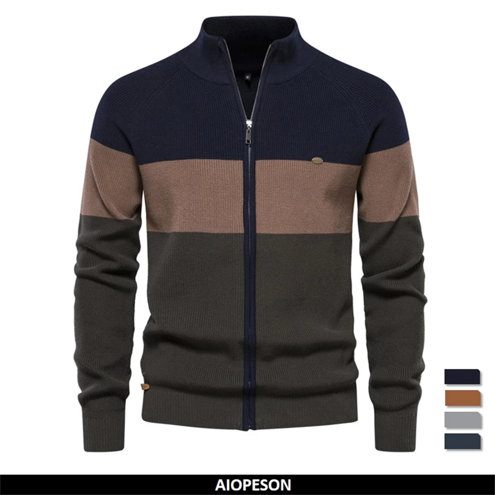 Men's Patchwork Zip Sweater
