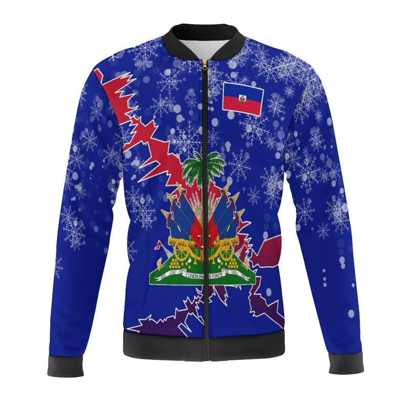 Haiti Flag Map 3d Print Jackets Men Bomber Jacket Oversize Harajuku Zipper Jacket Kid Street Tracksuits Male Outerwear Tops