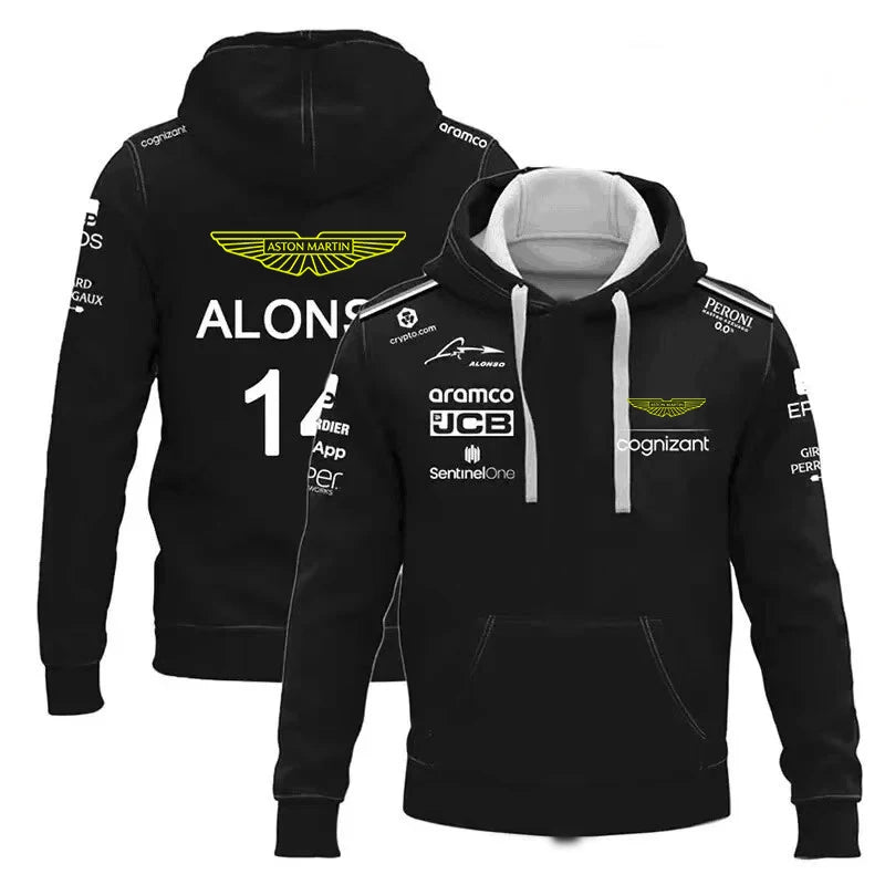 Aston Martin Fernando Alonso No. 14 Zippered Hoodie Men's Women's Fashion Casual Racing Driver Spring Autumn 2026