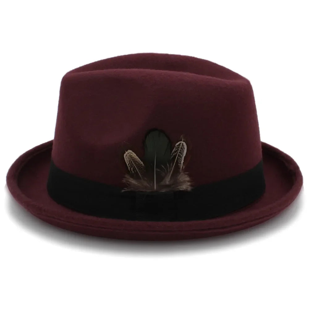 Men Wool Fedora Hats for Dad Dad Roll Up Brim Feather Decorative Church Hat Male Jazz Cap Panama Hat