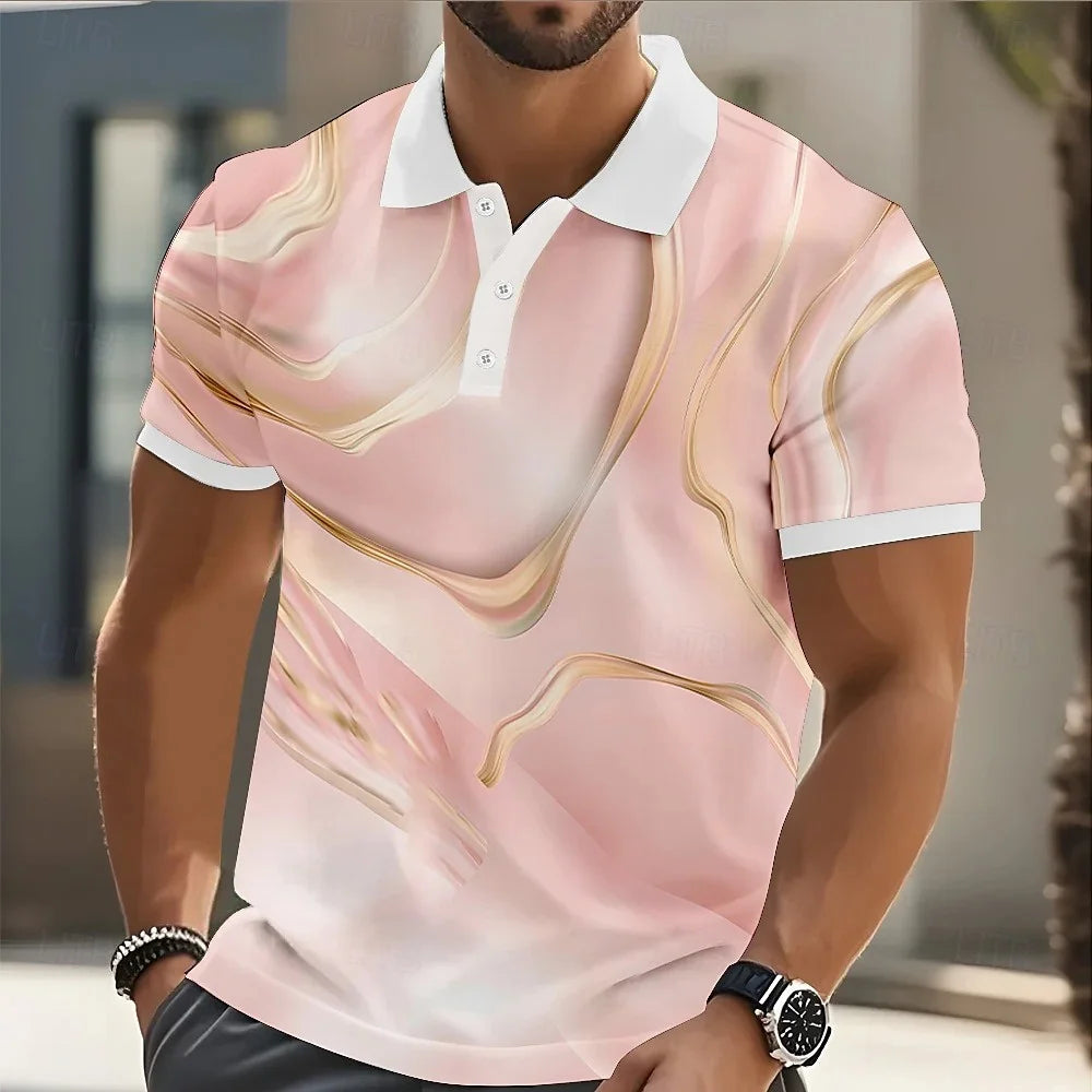 Men's Abstract Geometric Polo Short Sleeve Shirts Lapel Business Casual Athleisure Daily Wear 3D Print Buttons Spring 2026