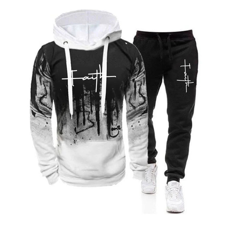 Spring Autumn Men's 2Pcs Suit Sweatshirt Splash Hoodies+Tracksuit Pants Casual Fitness Male New Sportwear Men Clothing